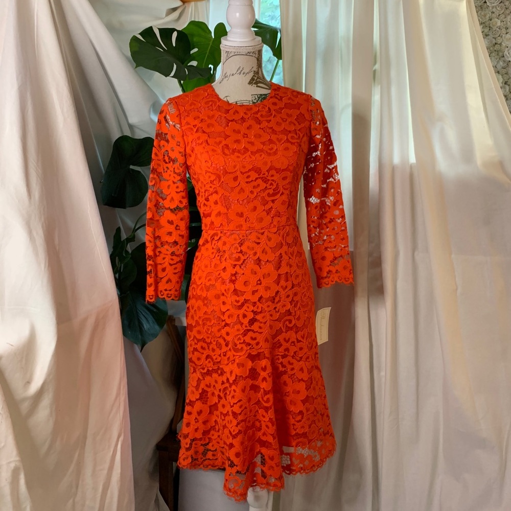 Shoshanna Red Lace Long-sleeve Dress Size= 0
